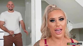 Brandi bae with monster boobs begs the white guy to plow her hard.