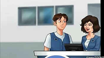 summertime saga - manager's daughter sucked my dick behind the front desk at work