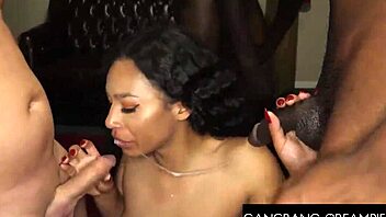 ebony big tittied babe in juicy gangbang action