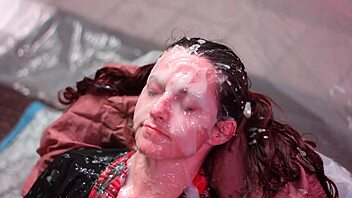 homemade blowbang with fake bukkake facial on amateurs