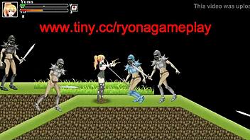 Blonde girl hentai in intense battle of girls gameplay with multiple partners