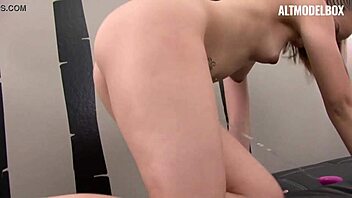 small boobs brunette babe vibes hard on cozy sofa