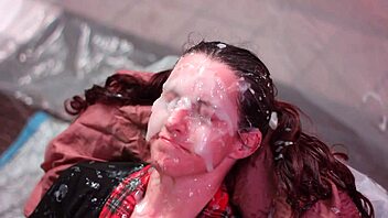 homemade blowbang with fake bukkake facial on amateurs