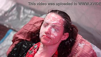 homemade blowbang with fake bukkake facial on amateurs