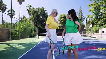 Stepmoms Serving Balls In Outdoor Swap - Taboo Gangbang!