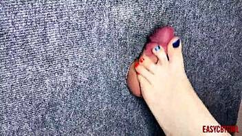 Seductive footjob and masturbation through a glory hole by Annycandy