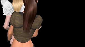 Animated 3D cartoon lesbian girls in action.