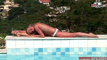 Skinny Blonde Teen 18+ Anal Fucked by Pool with Small Tits! 🏊‍♀️🔥