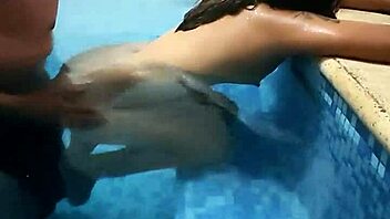 Latina prostitute fucks mature man at pool recording.