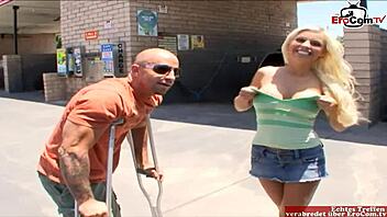 Blonde teen fucks a stranger guy with big tits