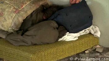 Young blonde teen participates in outdoor orgy on public street