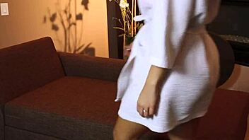 Amateur busty beauty gets sprayed with cum during a steamy massage session
