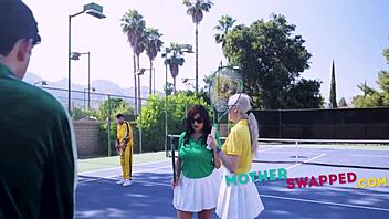 Stepmoms Serving Balls In Outdoor Swap - Taboo Gangbang!