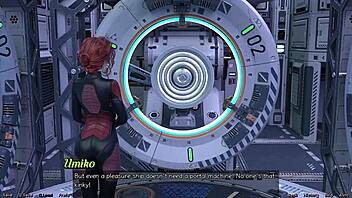Amateur anime babe gets naked in a crazy space game