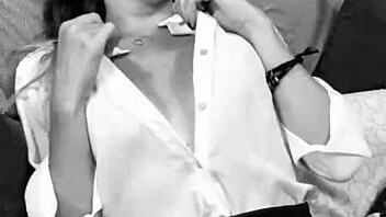 Hot secretary with big tits and ass waits for your instructions in this office fantasy