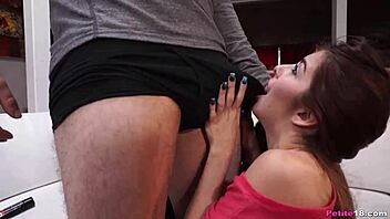 teen stuffs a massive dildo into her tight pussy for wild fun