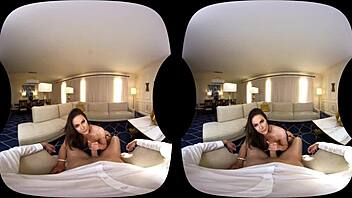 Mischievous American Kendra enjoys a steamy VR session on the couch