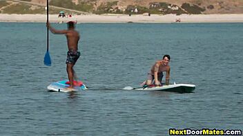 Black and white gay men paddleboard before fucking