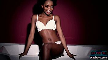 Alicia, the ebony teen model, showcases her voluptuous figure and ample derriere in a playful solo session for Playboy.