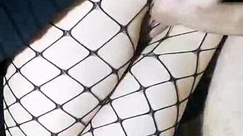 Slender girlfriend in skirt and stockings stands for homemade fucking