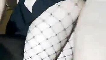 Slender girlfriend in skirt and stockings stands for homemade fucking