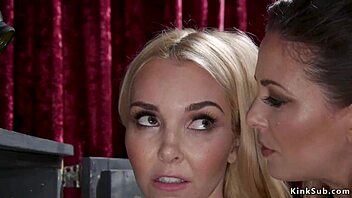 Blonde lesbian submissive gets dominated and toyed by her BDSM mistress