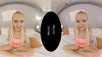 Blonde beauty indulges in solo pleasure with colorful toys