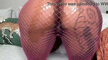 Pink Fishnets Twerk Tease with Oiled Ebony Big Ass in Wild Action
