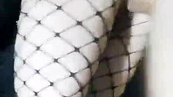 Slender girlfriend in skirt and stockings stands for homemade fucking