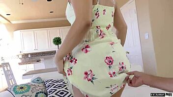 sweet brunette bent over swallows warm load