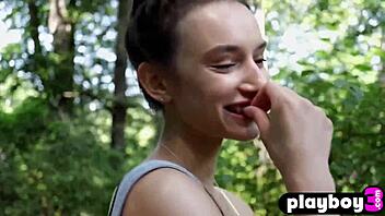 Gloria Sol, this stunning brunette model, poses outdoors. She strips naked just for your eyes.