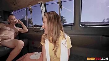 teen alexis james rides in cowgirl, gets facial after deepthroat on the bus