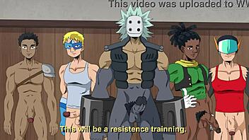 Two petite teens deepthroat muscular heroes in My Hero Academia hentai.