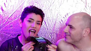 Futuristic art meets sensual blowjob and cum swallowing