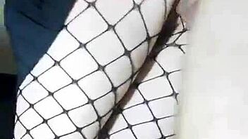 Slender girlfriend in skirt and stockings stands for homemade fucking