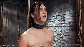 busty slut with stringed nipples tied to buckets, so kinky! 😈