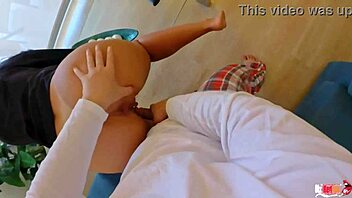 Amateur stepmom gets accidentally filled with cum after sitting on stepson's hard cock