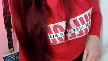 My combat trainer is so rough with me, using dildo on my tits. Close up action.