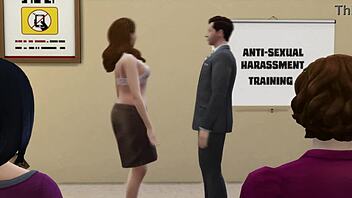 Boss shows porn to everyone at work in office parody