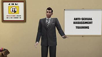 Boss shows porn to everyone at work in office parody