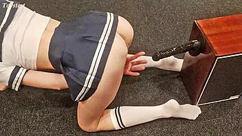 Petite Teen 18+ Rough RIDES Big Black Dildo With Tight Pussy