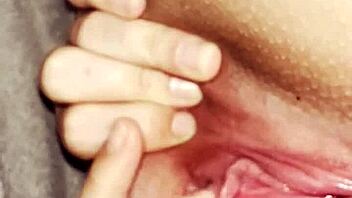 stretching my fat shaved pussy wide open under covers to bust nut