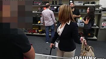 broke milf sells items in the pawnshop earning a lot