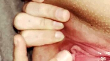 stretching my fat shaved pussy wide open under covers to bust nut