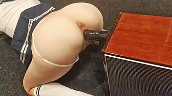 Petite Teen 18+ Rough RIDES Big Black Dildo With Tight Pussy