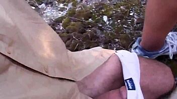 A hot European MILF gets a wild orgasm in public