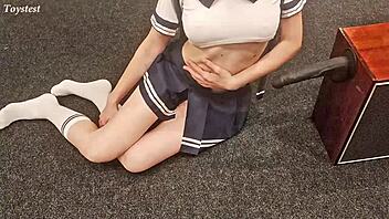 Petite Teen 18+ Rough RIDES Big Black Dildo With Tight Pussy