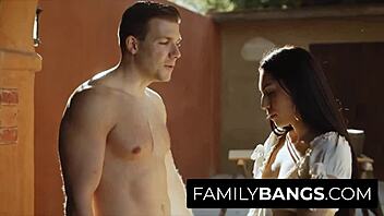 Pretty stepsister deepthroats stepbrother in garden