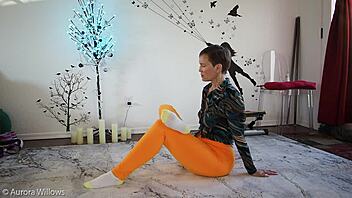 Yoga lesson with cute brunette babe stretching her big ass