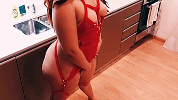 Intense real sex in kitchen with lingerie on.